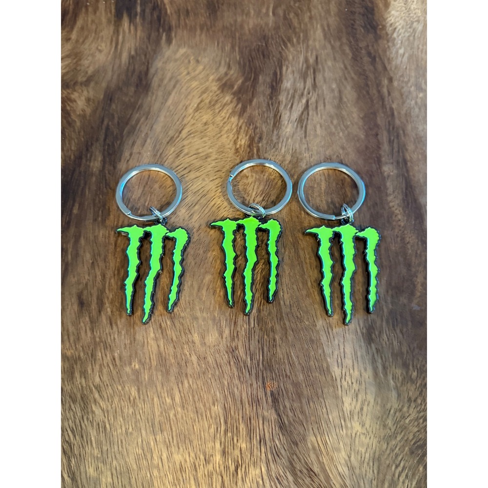 Monster Energy Claw Logo Keychain Green Black Metal Enamel Key Ring 3 Pack